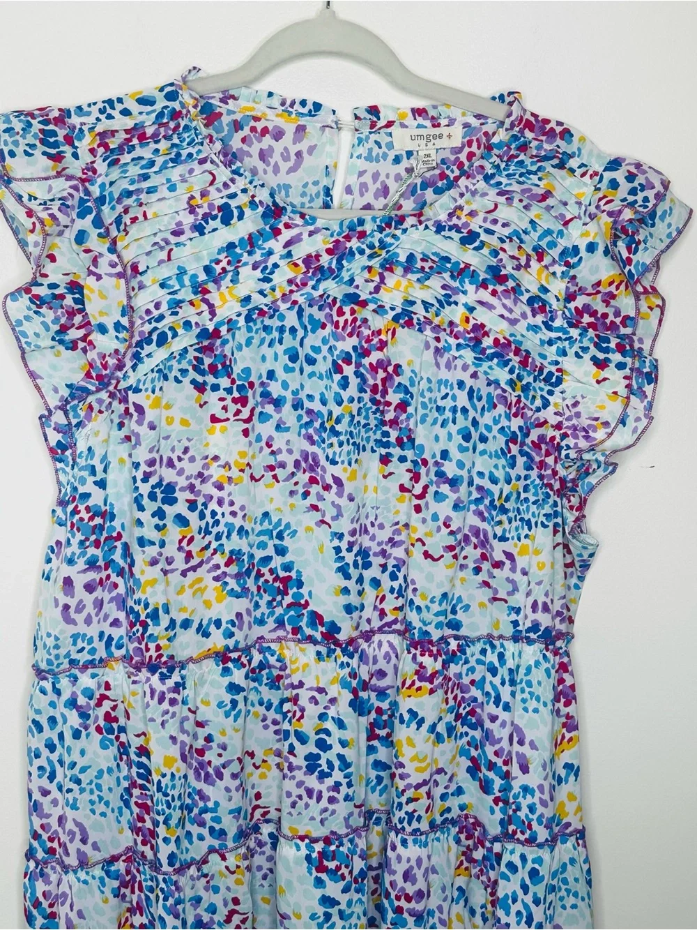 Umgee Plus Size 2XL Colorful Tiered Ruffle Sleeve Dress NWT - Picture 3 of 9